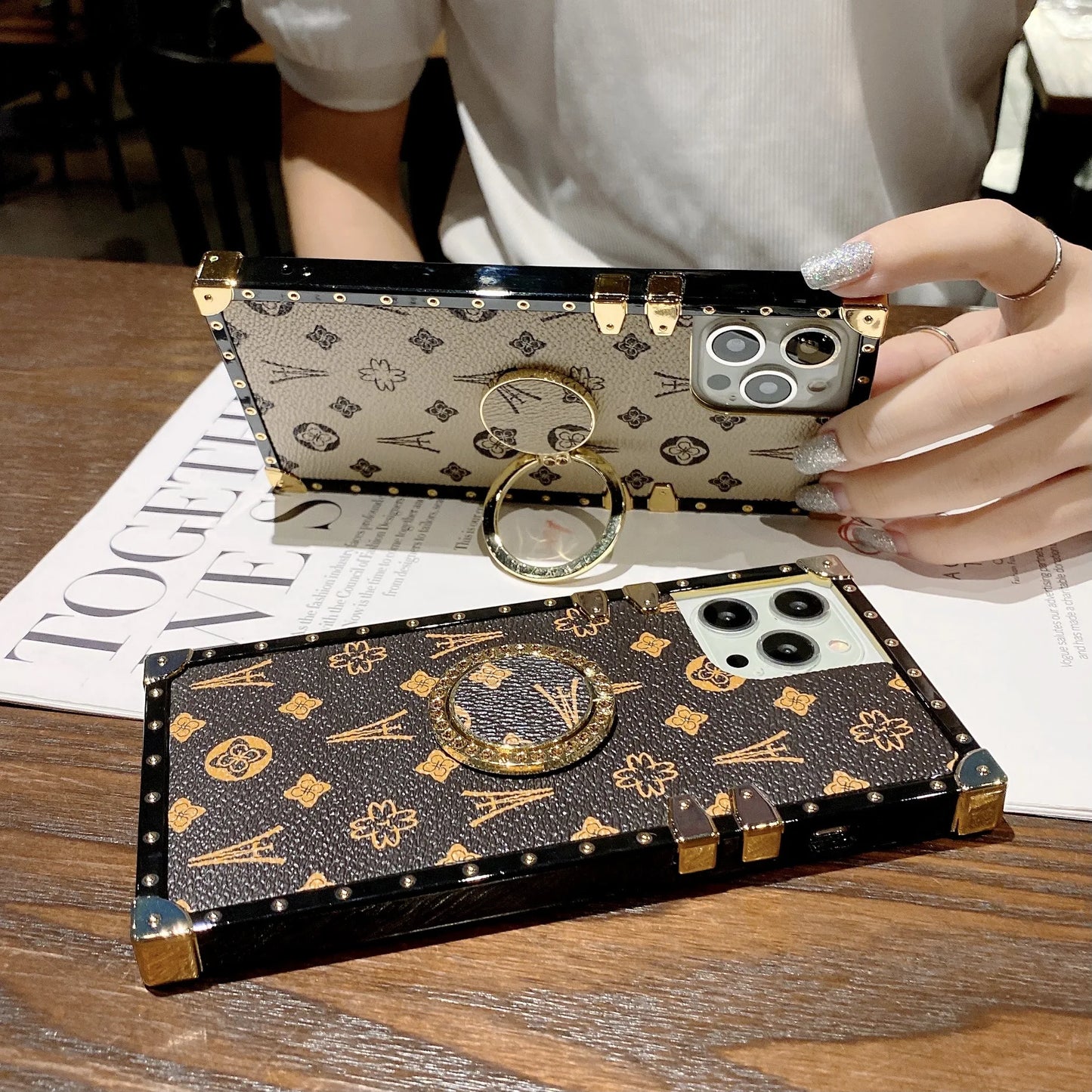 Luxury Fashion Glitter Ring Leather Phone Case For Iphone