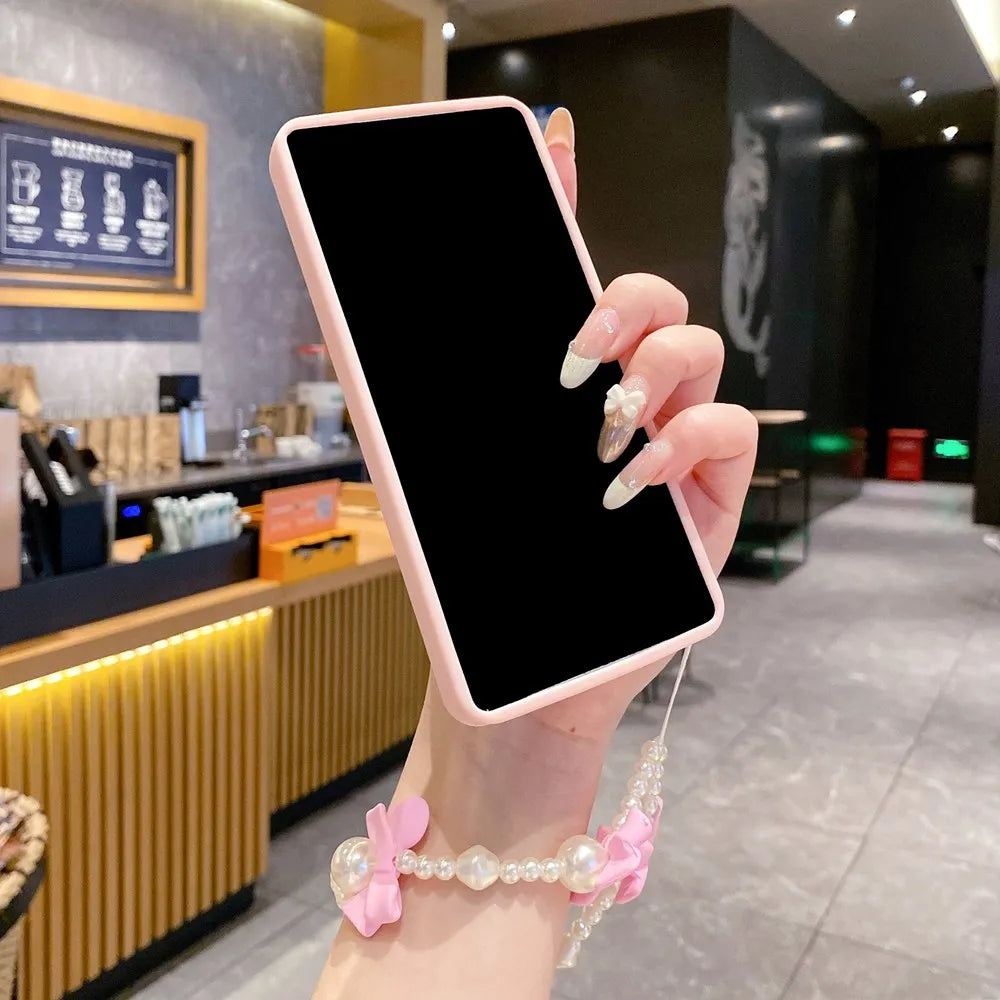3D Pearl Pink Bow Lanyard Phone Case For Samsung