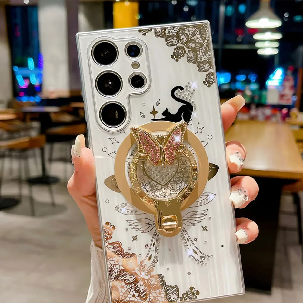 Magnetic Phone Case For Samsung with Ring Holder Cover