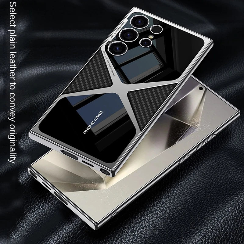 Electroplated Plain Leather Phone Case for Samsung Galaxy S24 S23 Ultra