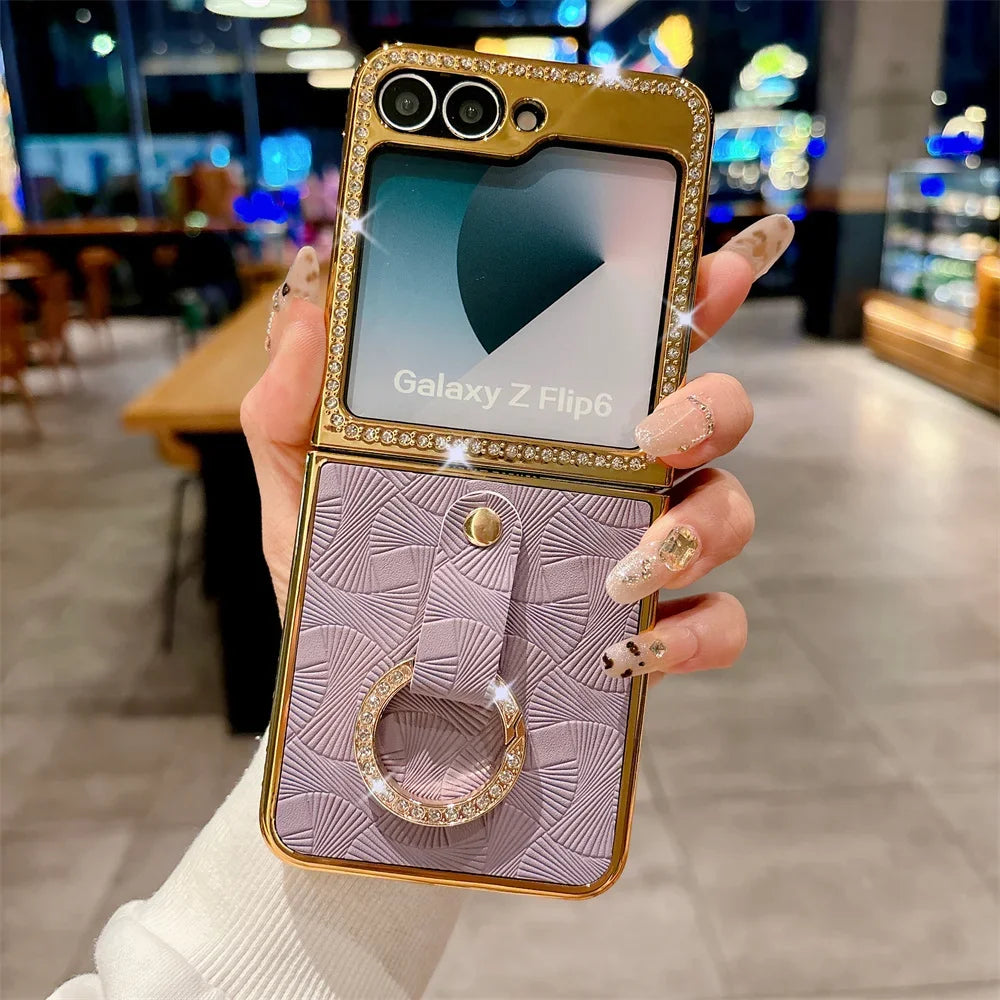 Electroplated Diamond Inlay PU Leather Phone Case for Samsung