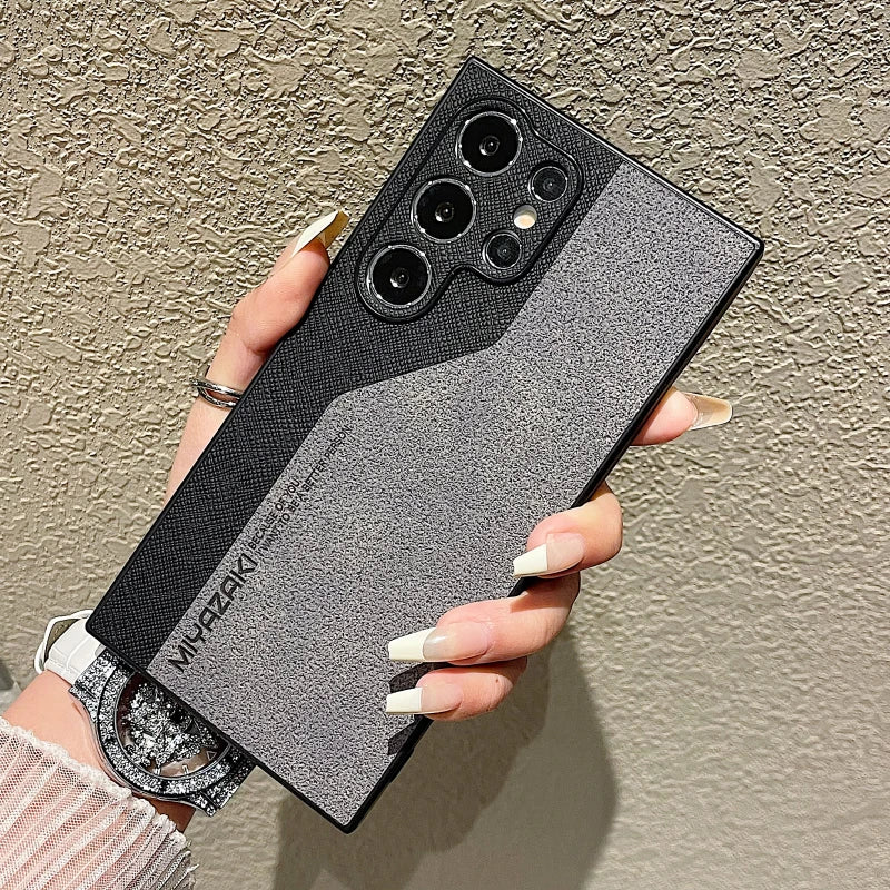 Leather Shockproof Double Color Pattern Slim Back Phone Case For Samsung