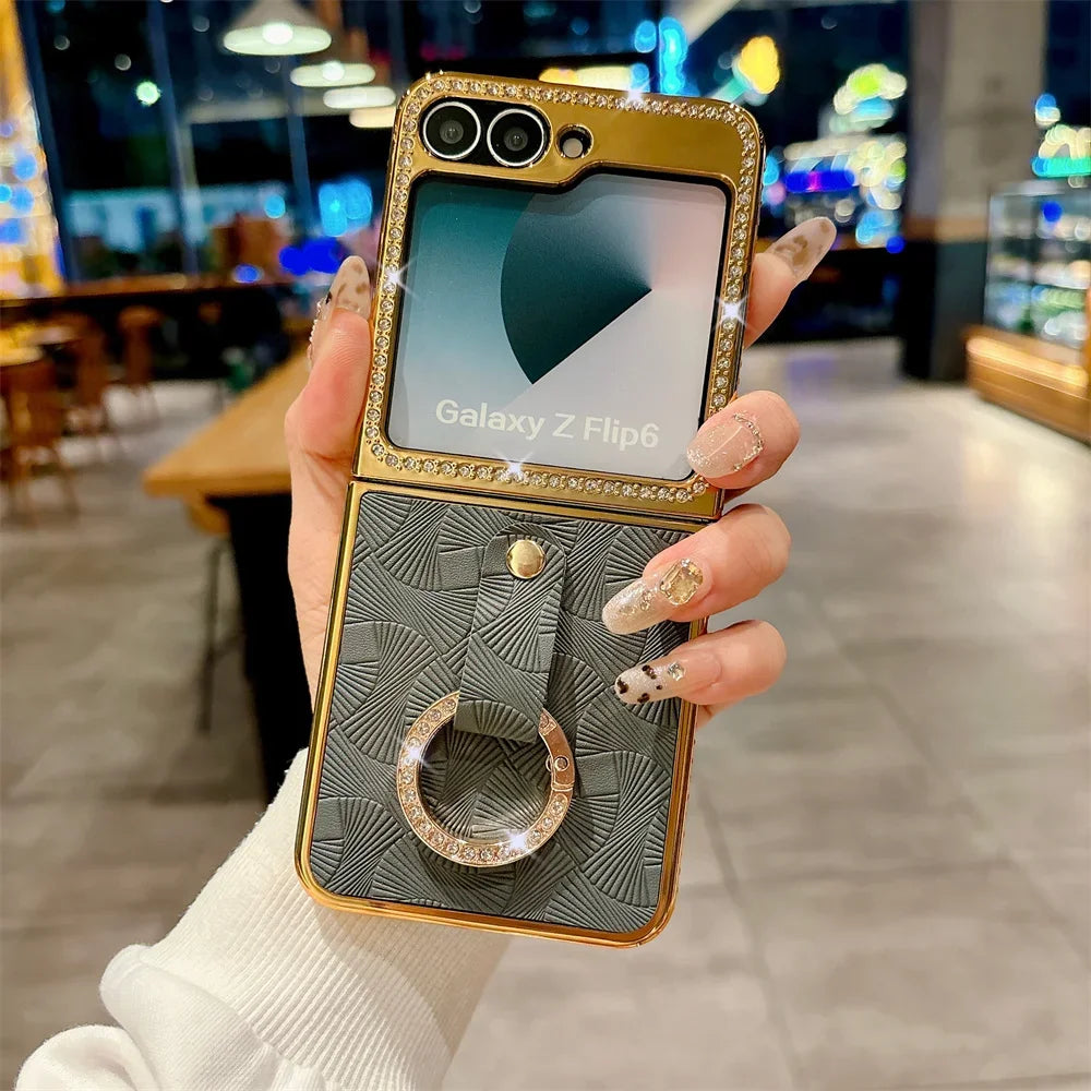Electroplated Diamond Inlay PU Leather Phone Case for Samsung