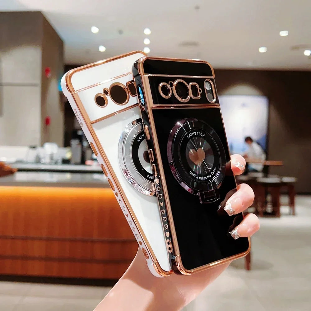 Electroplate Love Heart Fold Stand Holder Case for Google Pixel