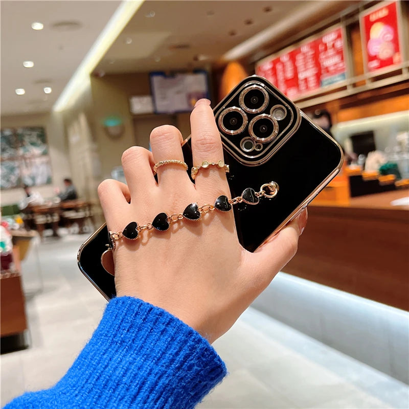 Luxury Gold Plating Love Heart Bracelet Cover For iPhone