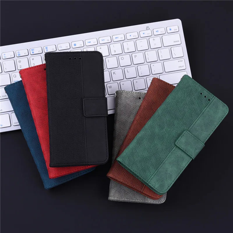 Magnetic Geometric Textile Pattern Wallet Case for Galaxy