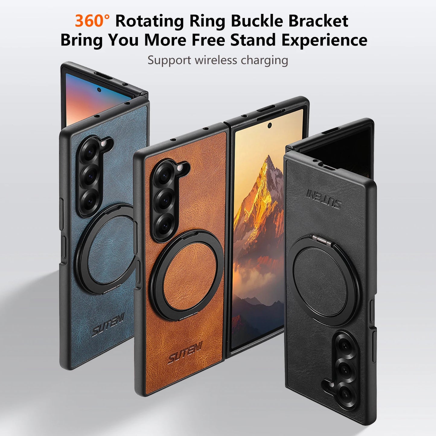 Oil Wax Faux Leather 360° Rotating Stand Buckle For Samsung Galaxy Z Fold