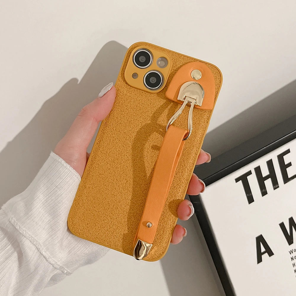 Vintage leather wrist strap phone case for iphone