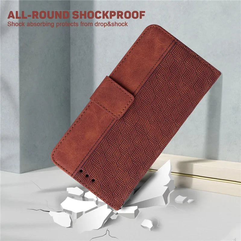 Magnetic Geometric Textile Pattern Wallet Case for Galaxy