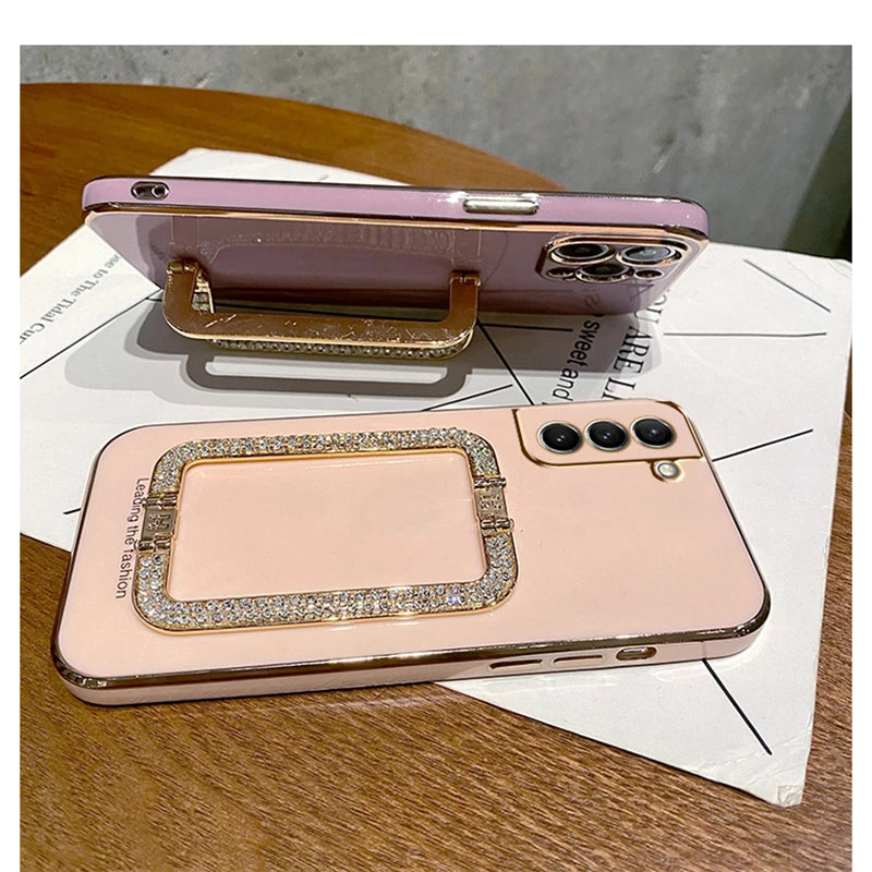 Luxury Rhinestone Metal Holder Plating Case For Samsung