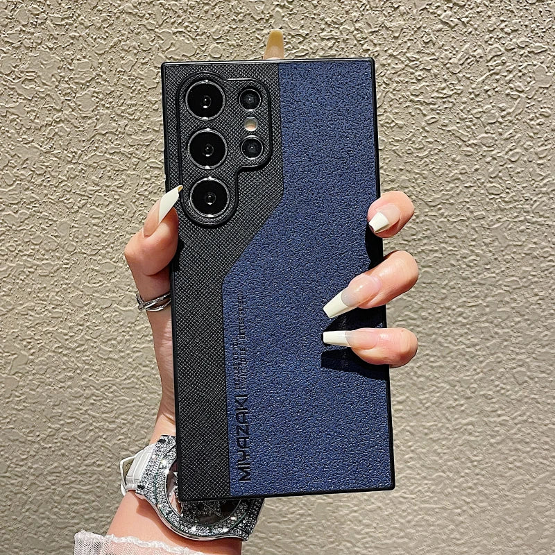 Leather Shockproof Double Color Pattern Slim Back Phone Case For Samsung