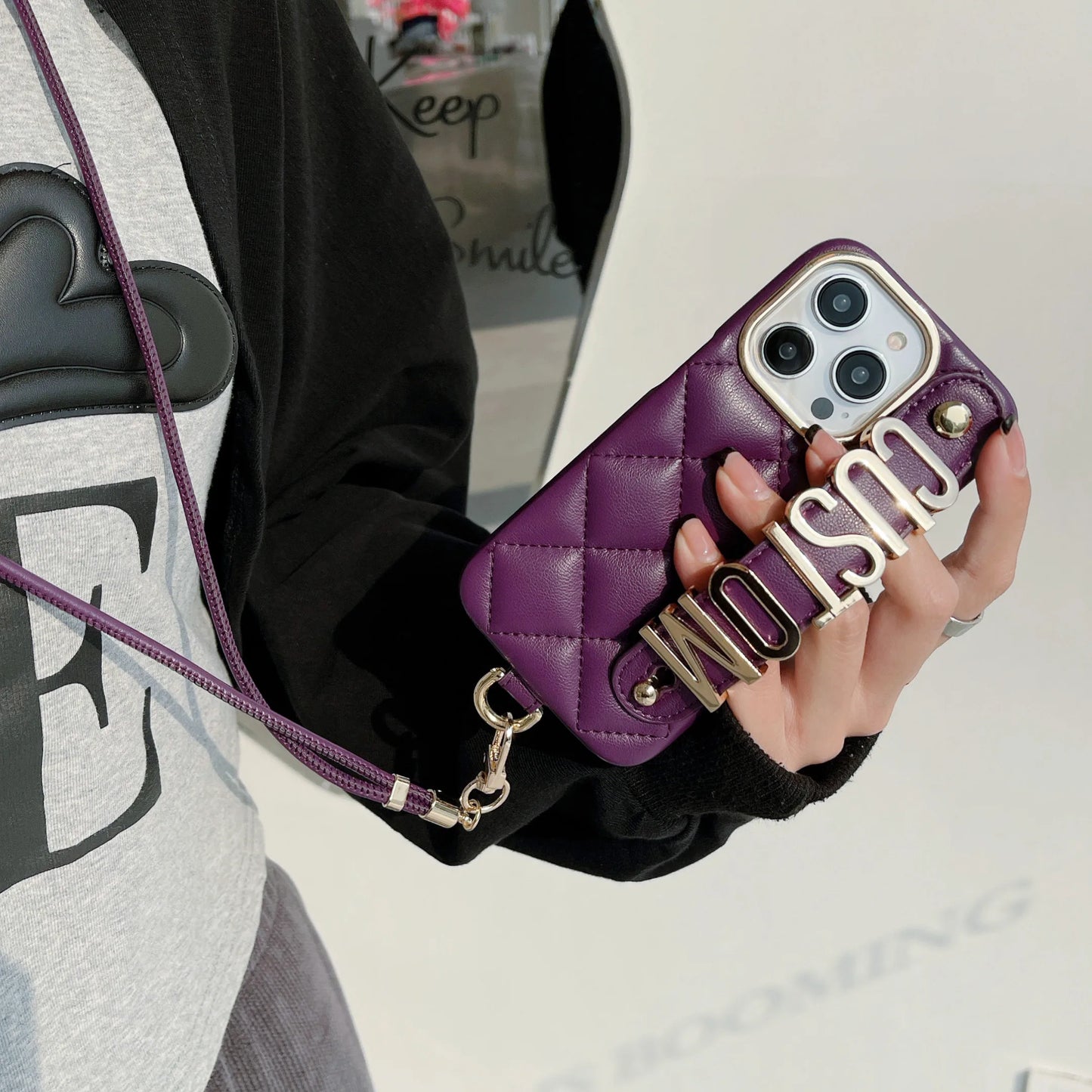 Leather Customized Name Letters Phone Case for iPhone