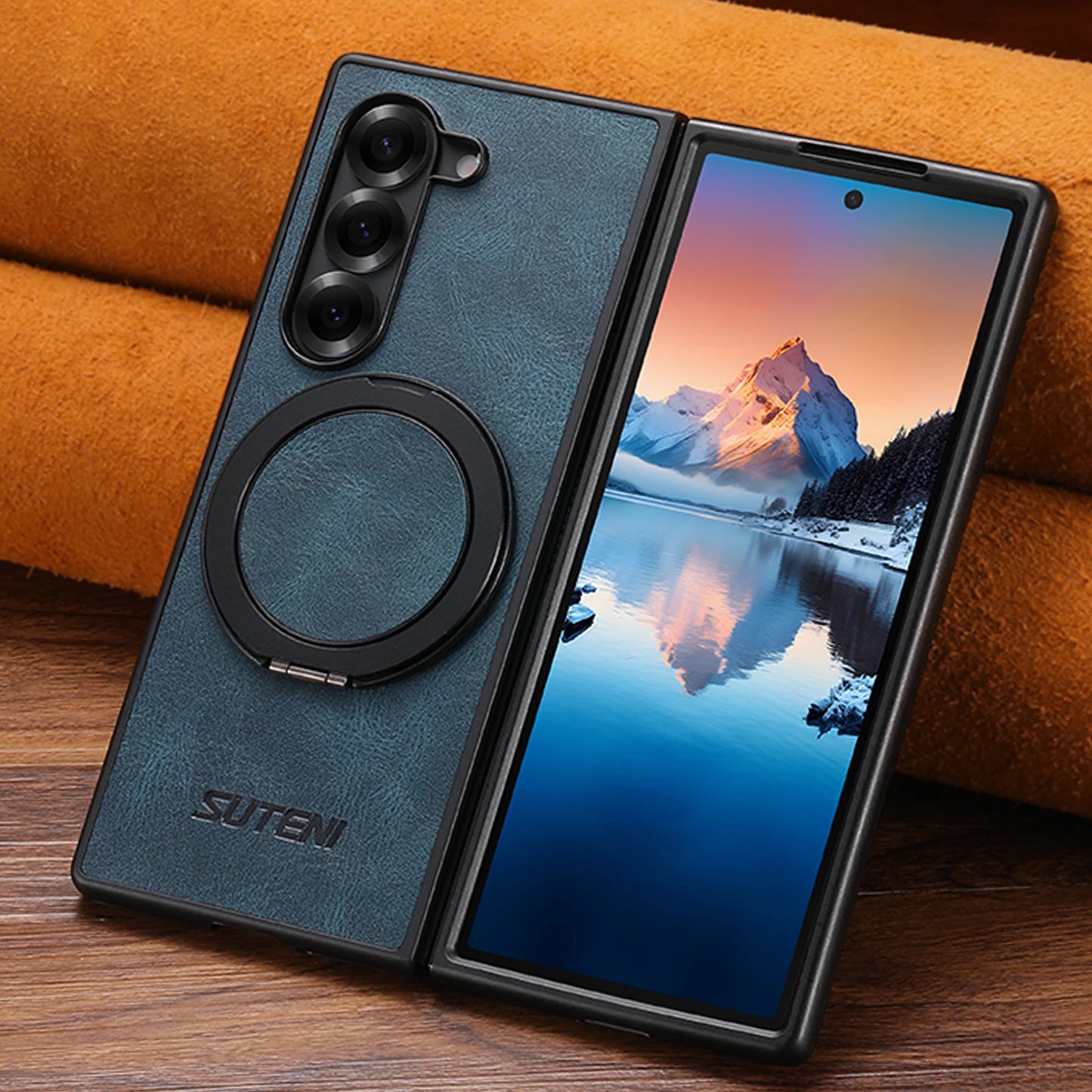 Oil Wax Faux Leather 360° Rotating Stand Buckle For Samsung Galaxy Z Fold