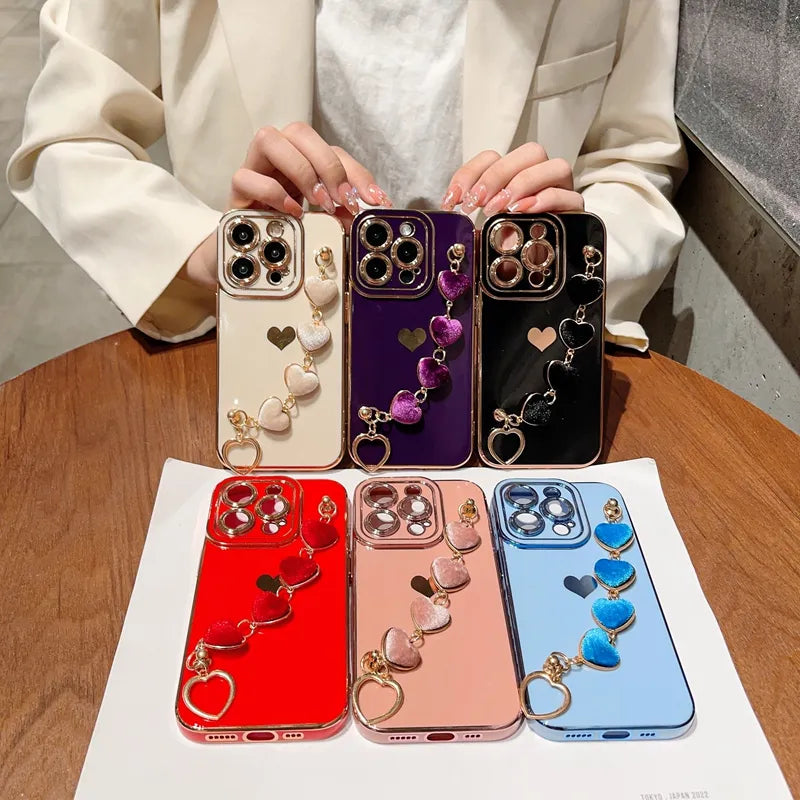 Luxury Soft Love Heart Bracelet Phone Case For iPhone