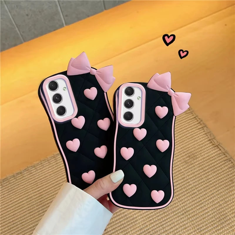 Cute Black Love Bow Soft Silicone Case for Samsung