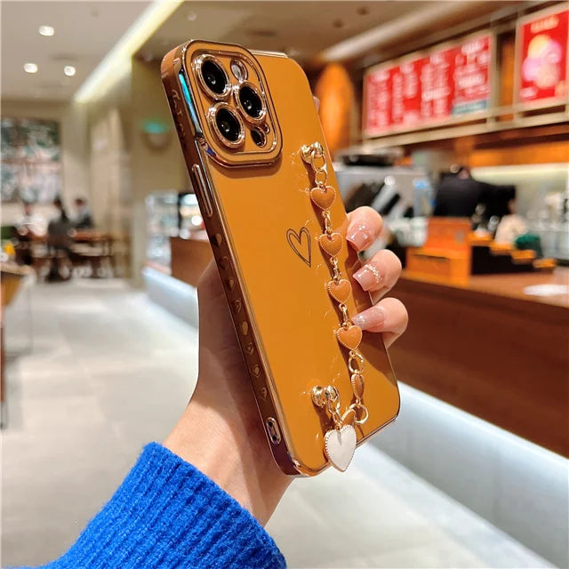 Luxury Gold Plating Love Heart Bracelet Cover For iPhone