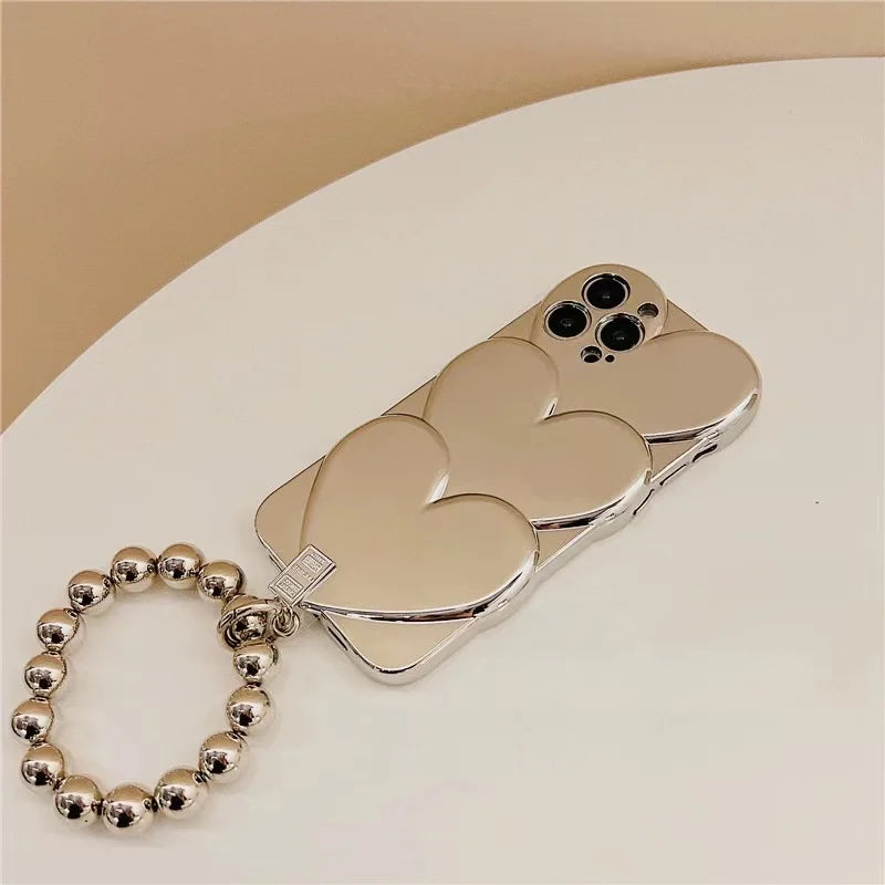 Silver Heart Case with Straps Bracelet for iPhone