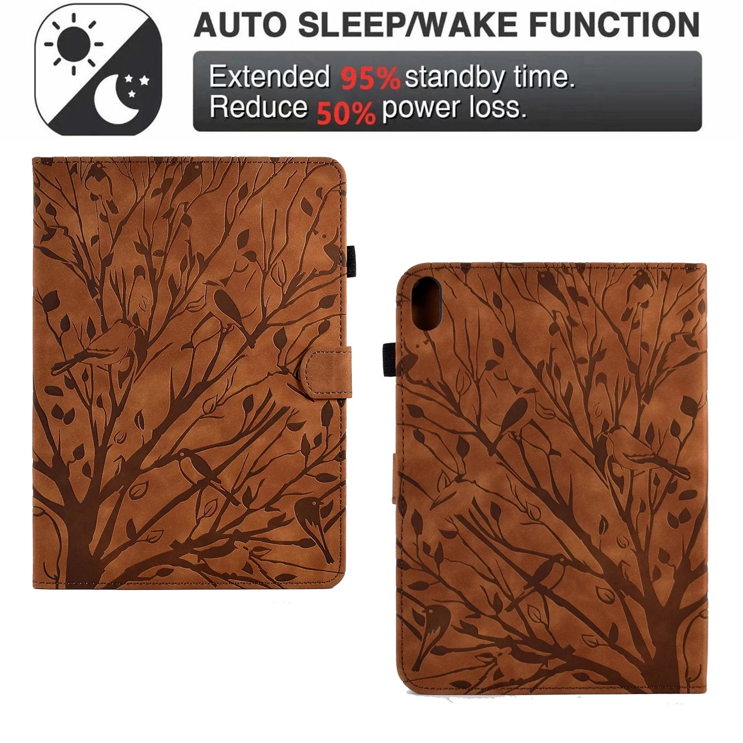 Embossed Tree Leather Wallet Case for iPad