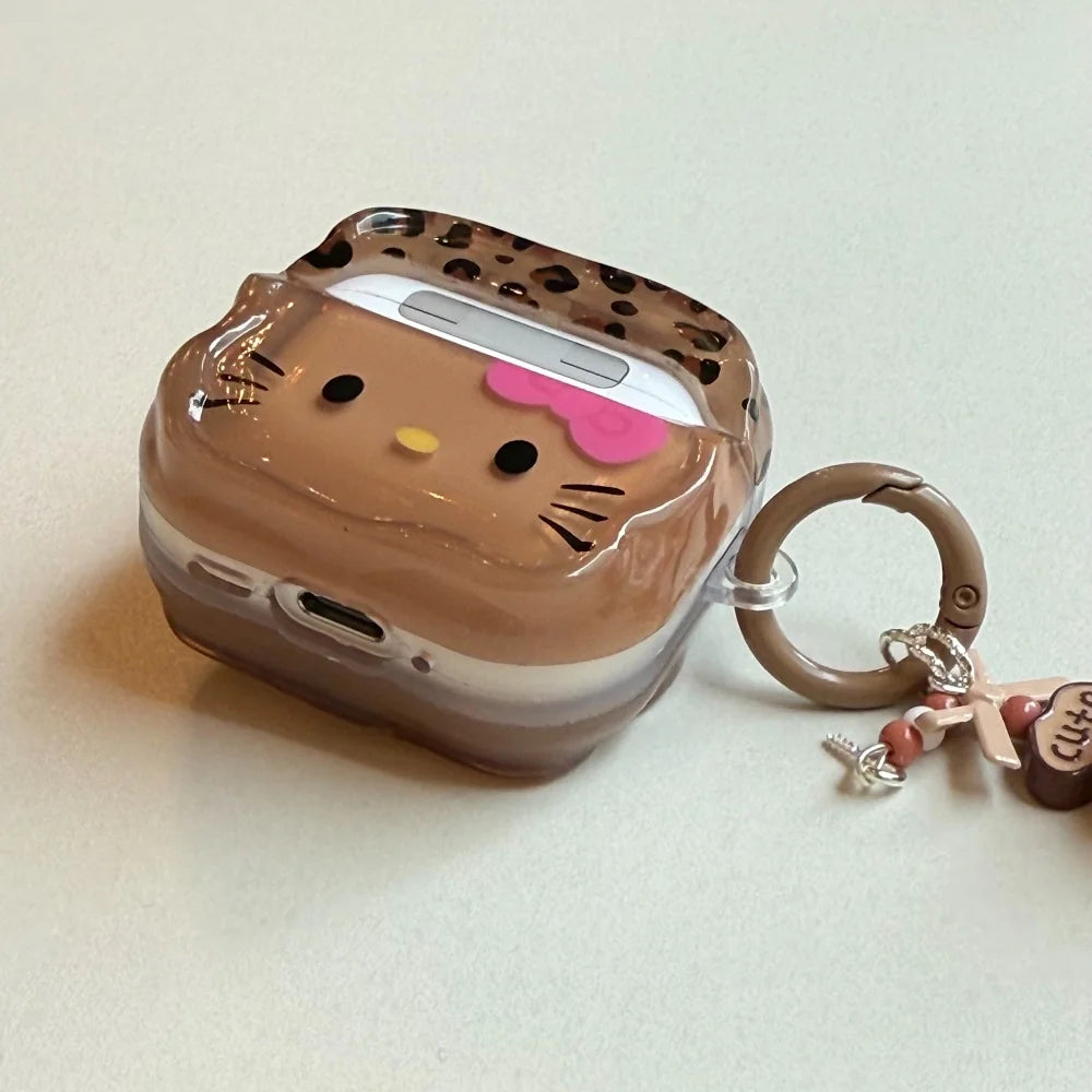 3D Bow Leopard Print KT Cat Case for AirPods