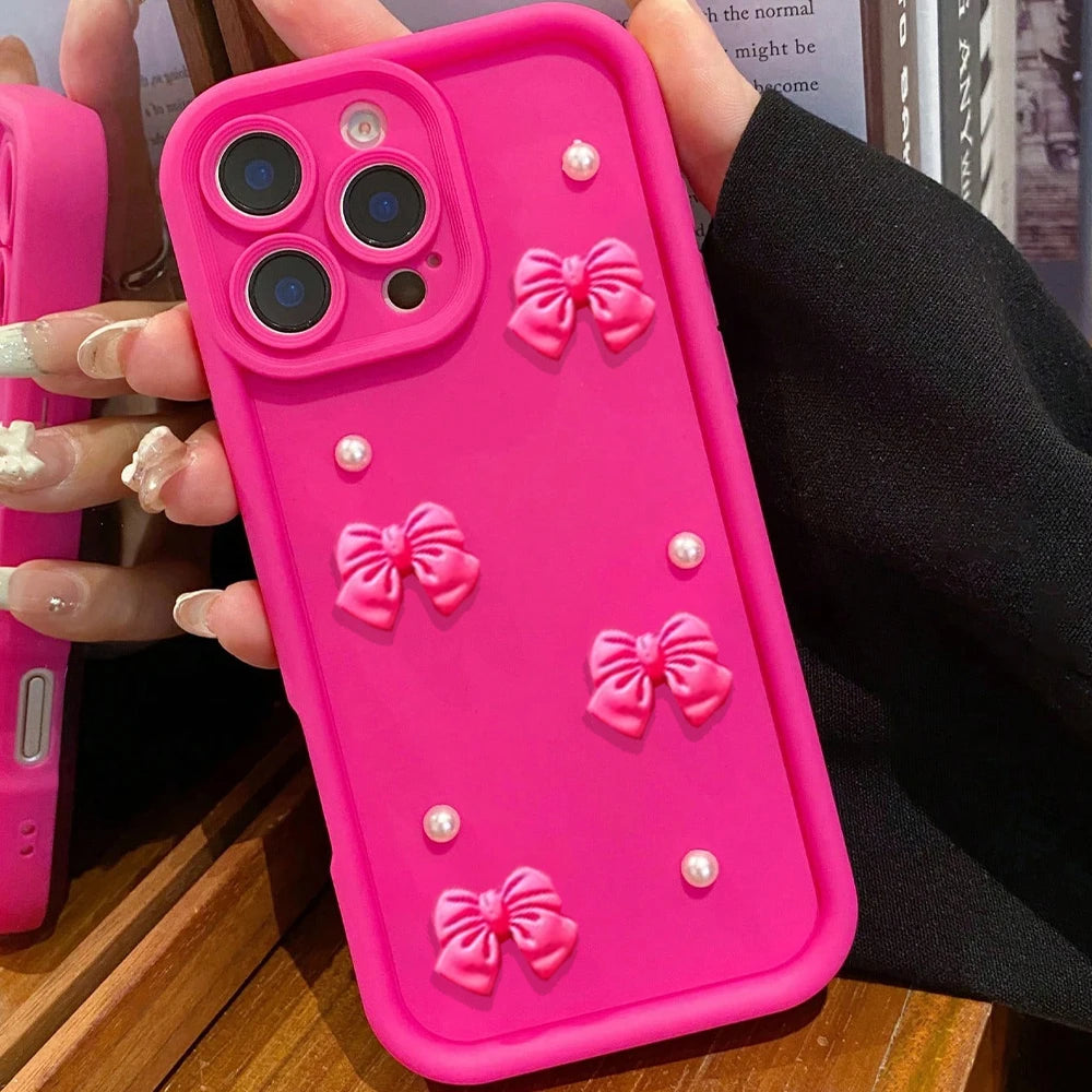3D Bowknot Pearl Silicone Phone Case For iPhone