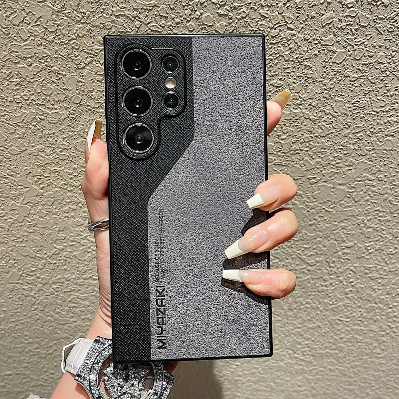 Leather Shockproof Double Color Pattern Slim Back Phone Case For Samsung