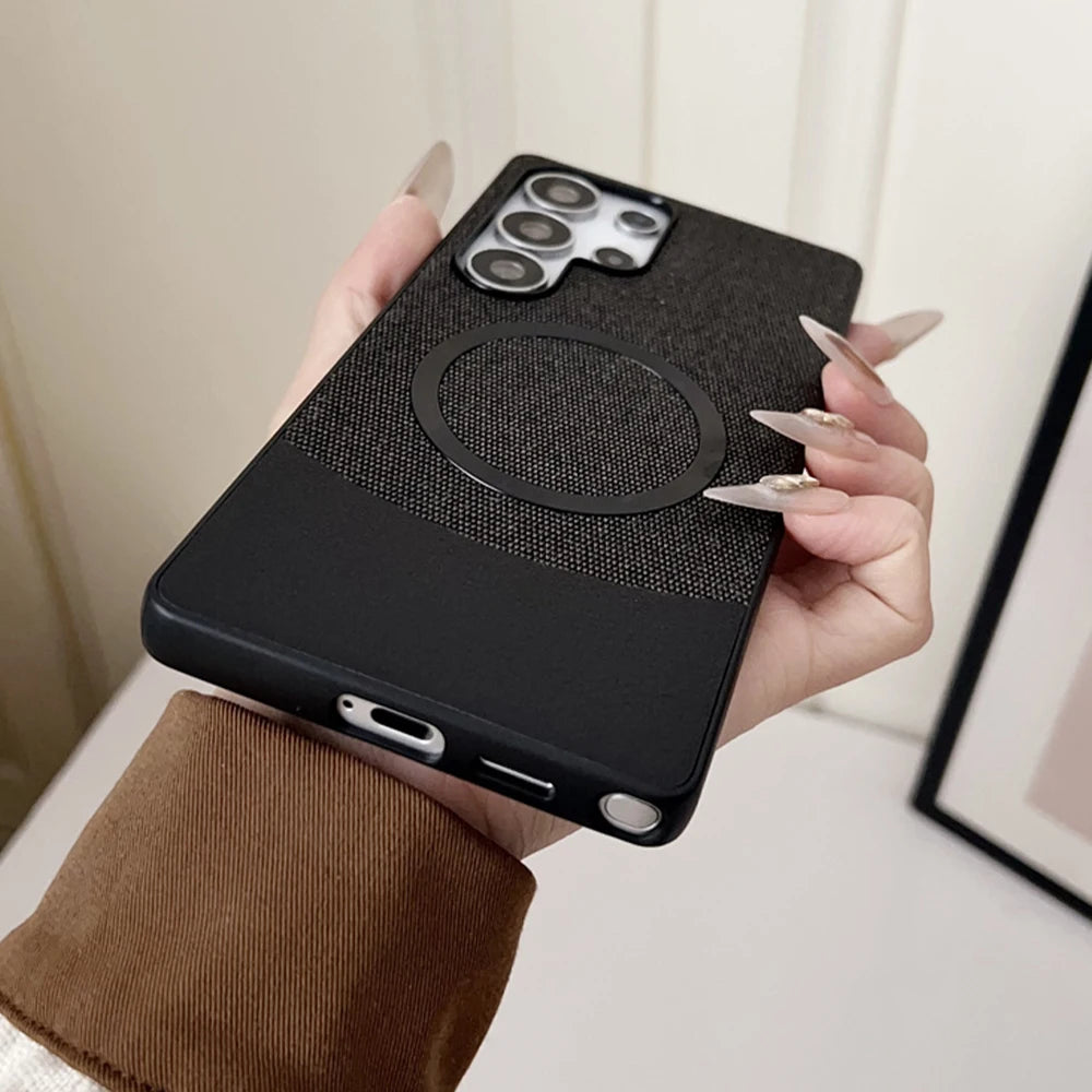 Luxury Patchwork Leather Magnetic Phone Case For Samsung