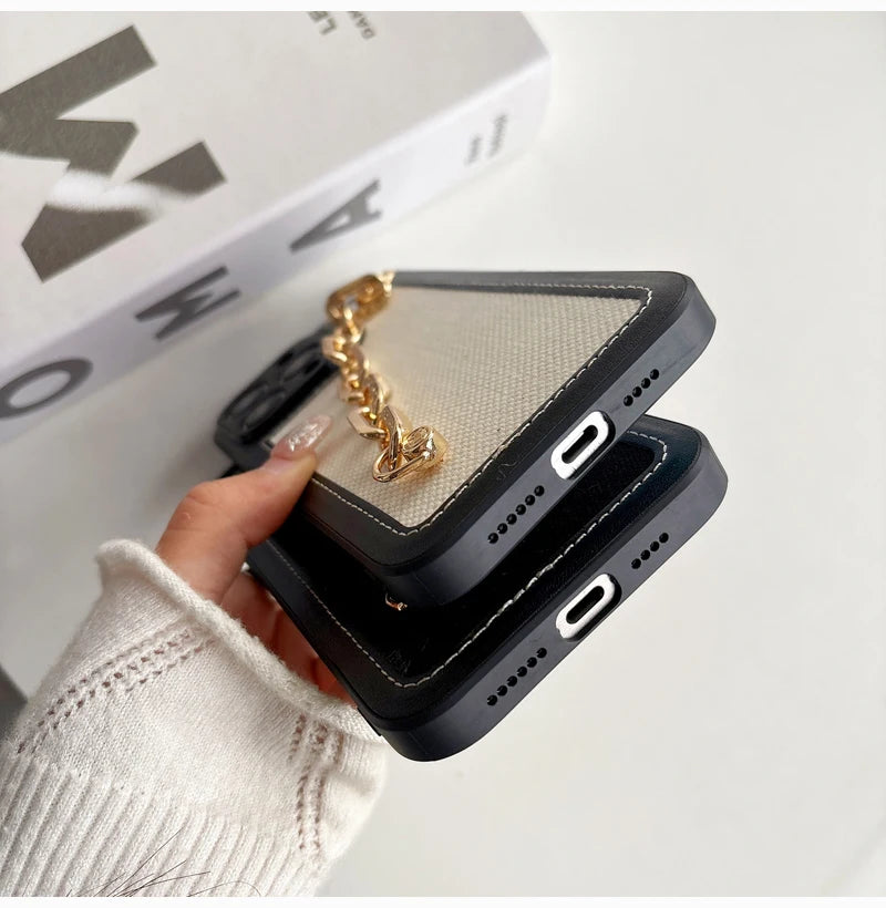High-end Canvas Woven With Chain Phone Case For iPhone