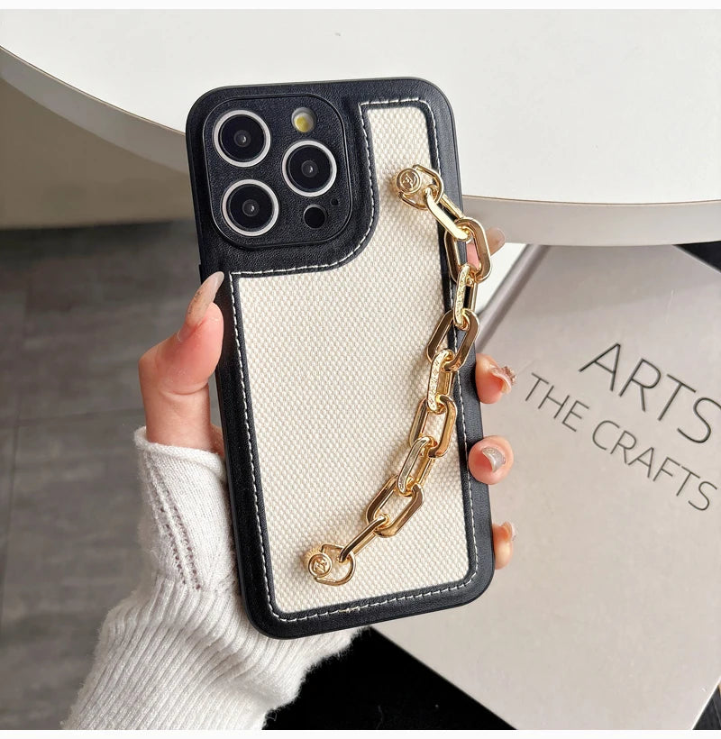 High-end Canvas Woven With Chain Phone Case For iPhone