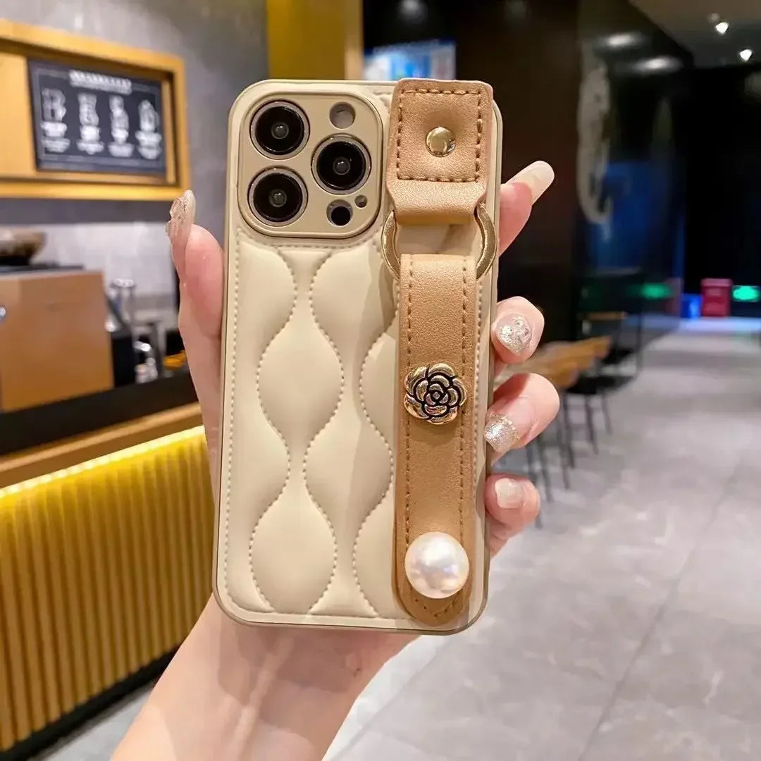 Camellia Pearl Wrist Strap for iPhone