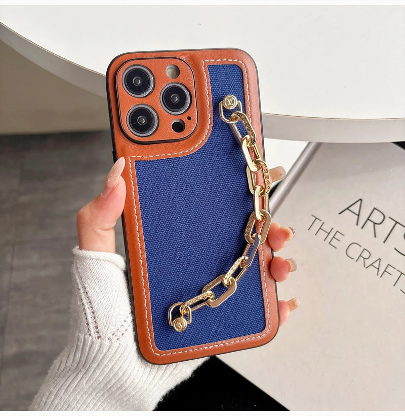 High-end Canvas Woven With Chain Phone Case For iPhone