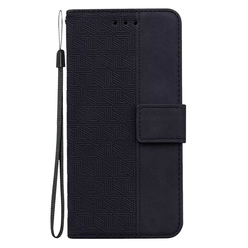 Magnetic Geometric Textile Pattern Wallet Case for Galaxy
