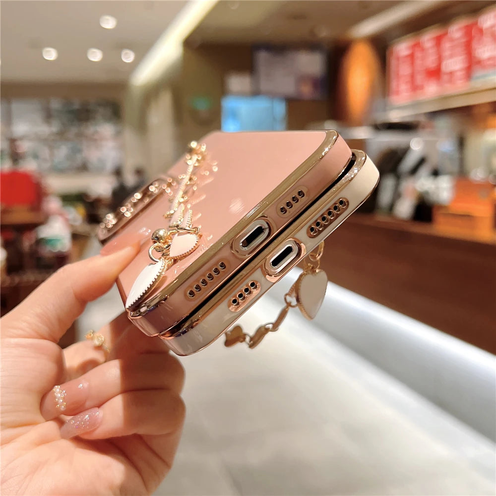 Luxury Gold Plating Love Heart Bracelet Cover For iPhone