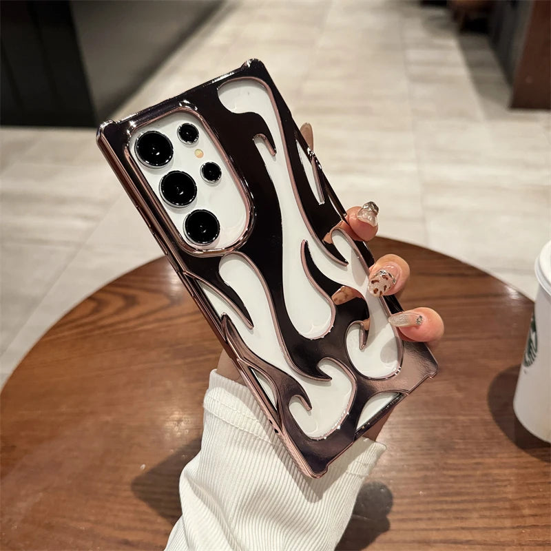 Luxury Plating Hollow 3D Flame Pattern Case For Samsung