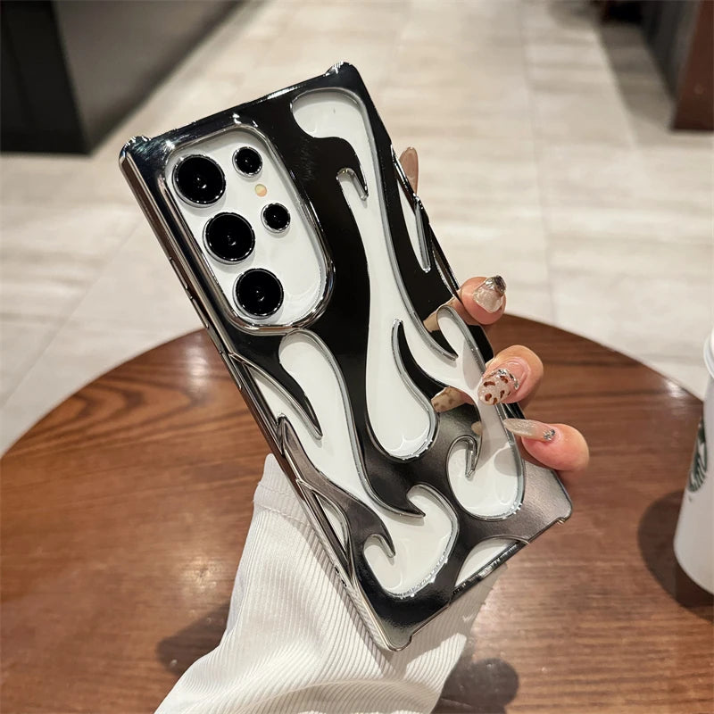 Luxury Plating Hollow 3D Flame Pattern Case For Samsung