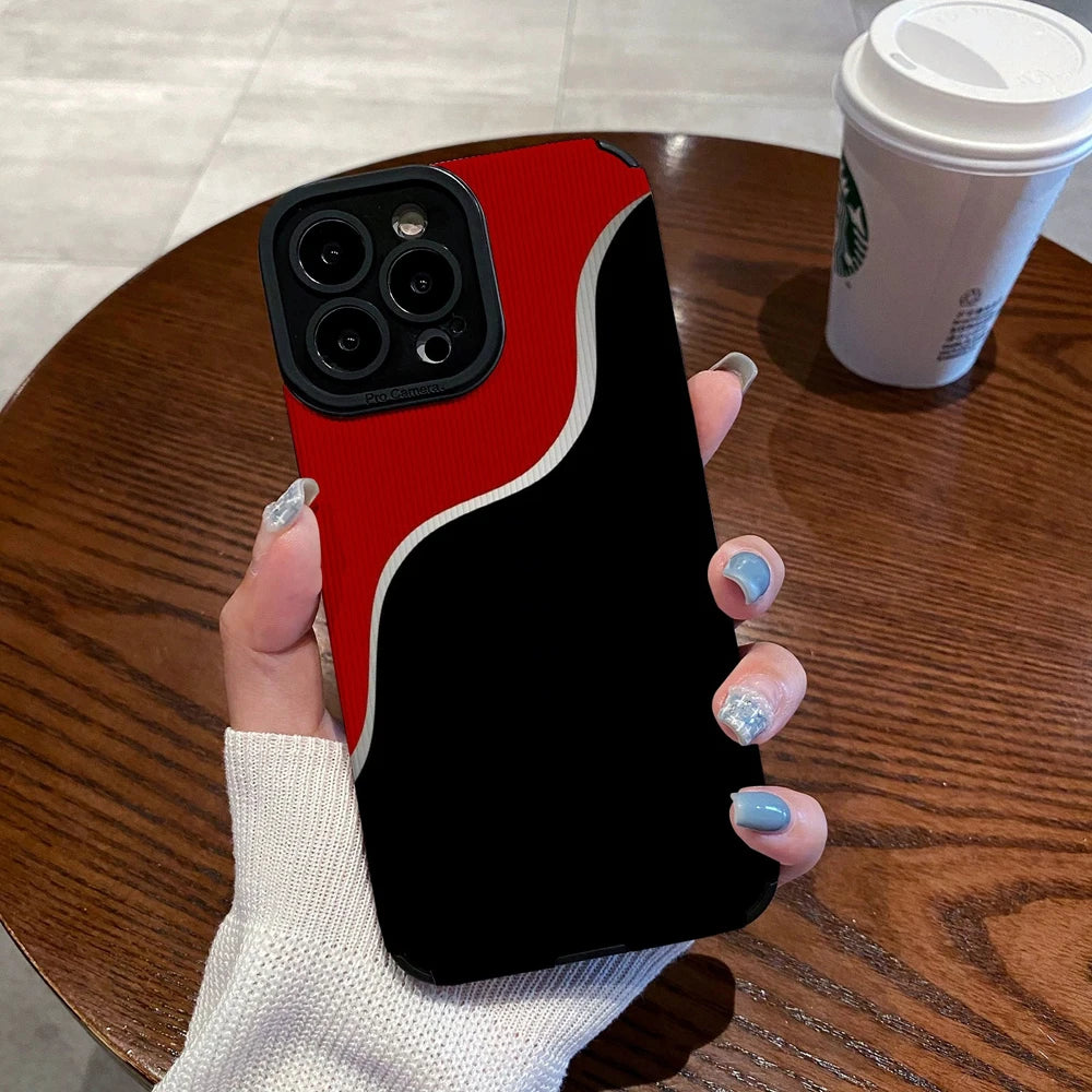 Black Red Silicone Leather Case For iPhone