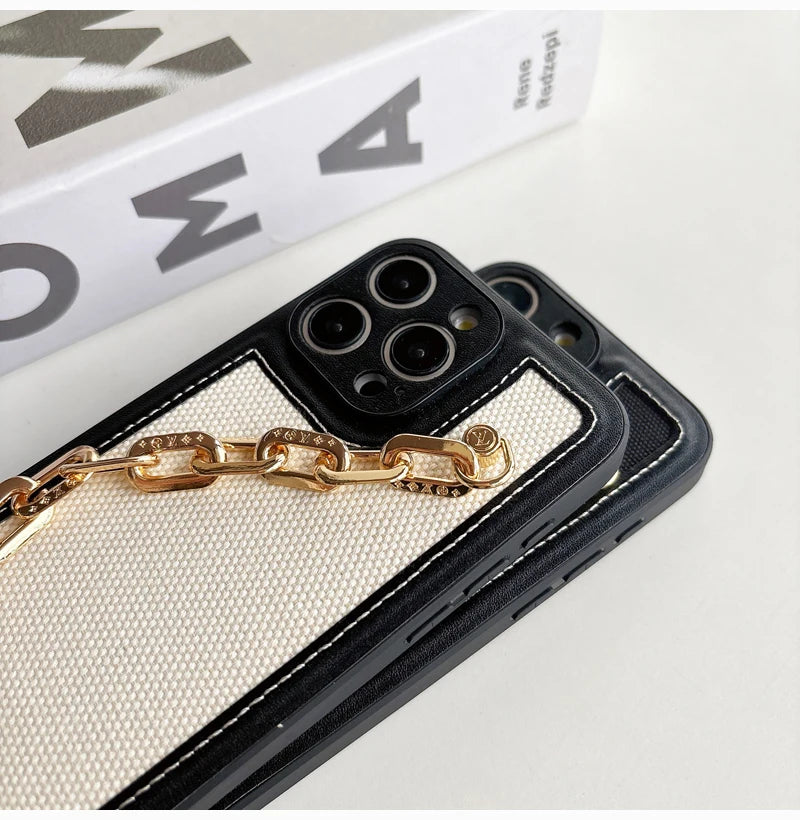 High-end Canvas Woven With Chain Phone Case For iPhone