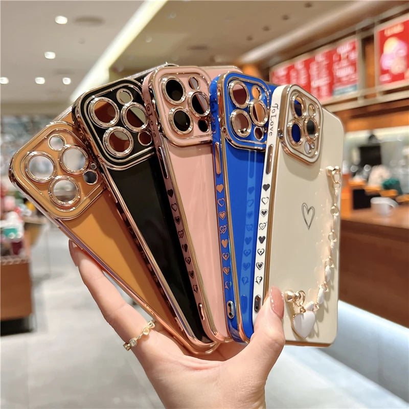 Luxury Gold Plating Love Heart Bracelet Cover For iPhone