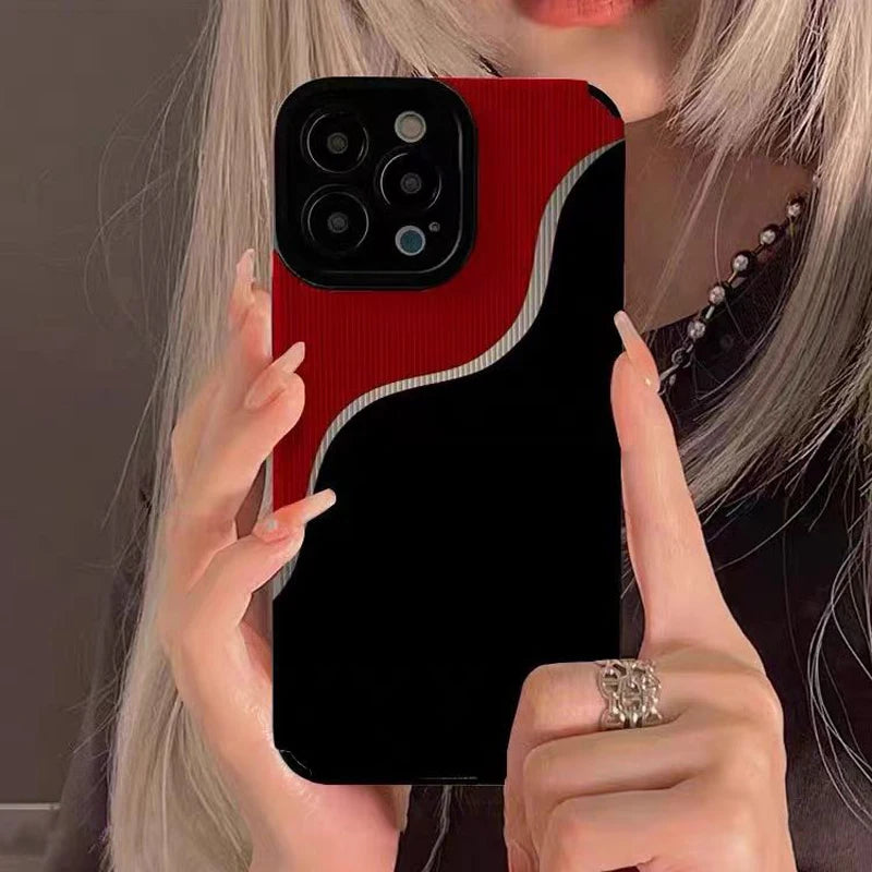 Black Red Silicone Leather Case For iPhone