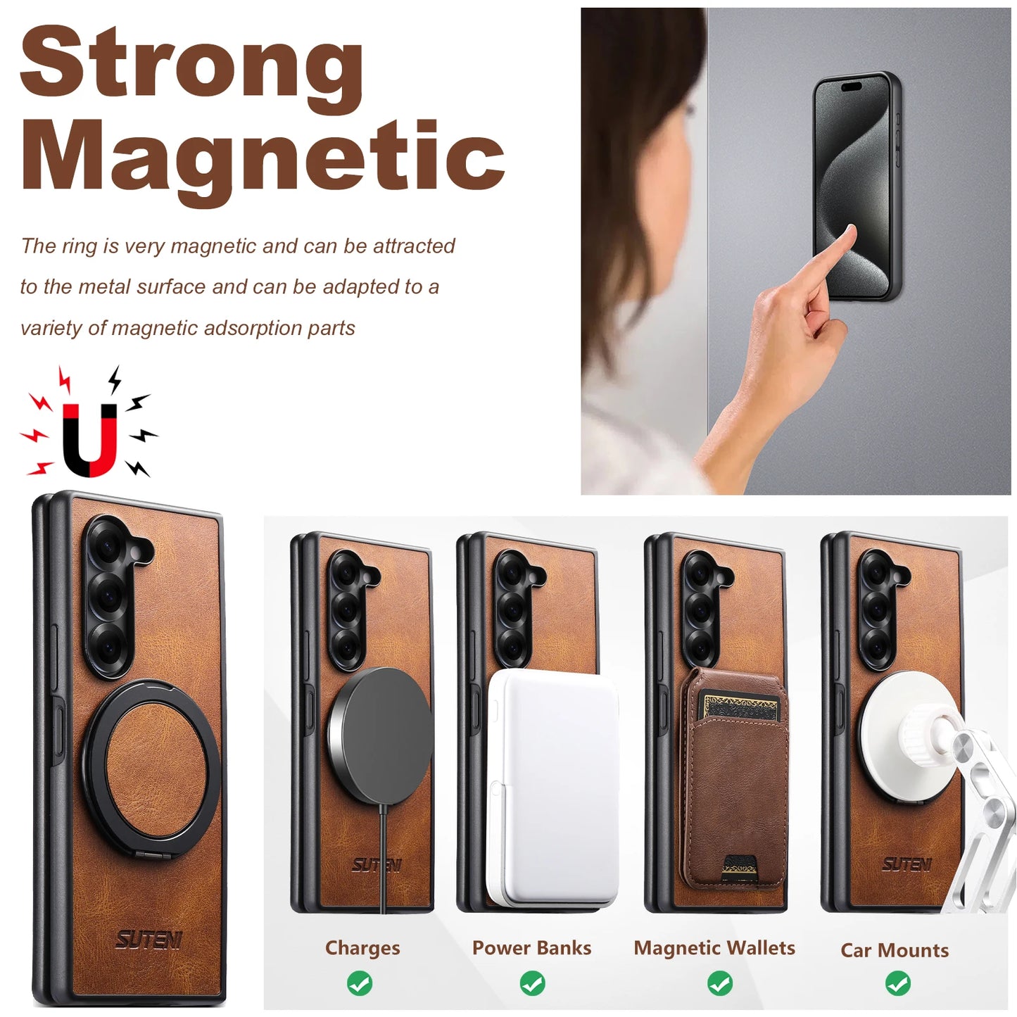 Oil Wax Faux Leather 360° Rotating Stand Buckle For Samsung Galaxy Z Fold