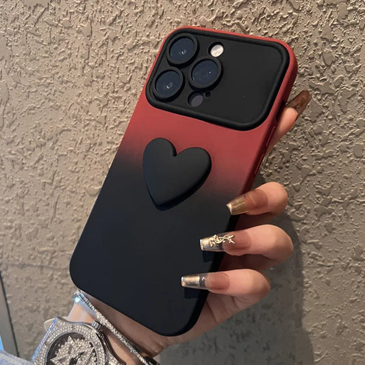Cute Cartoon 3D Love Heart Gradient Large Window Case For iPhone