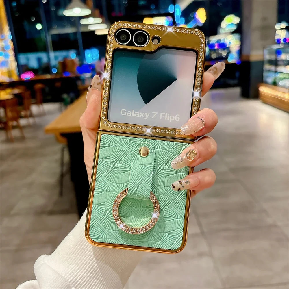 Electroplated Diamond Inlay PU Leather Phone Case for Samsung
