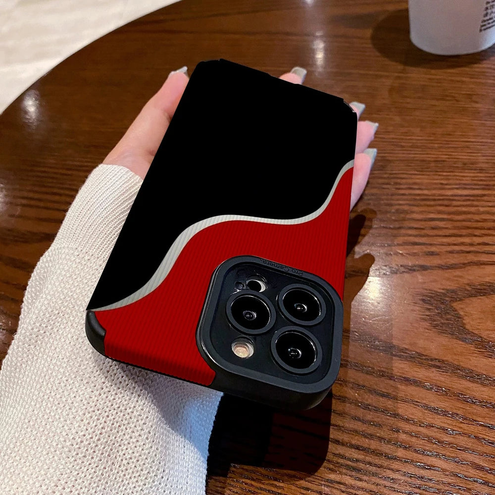 Black Red Silicone Leather Case For iPhone