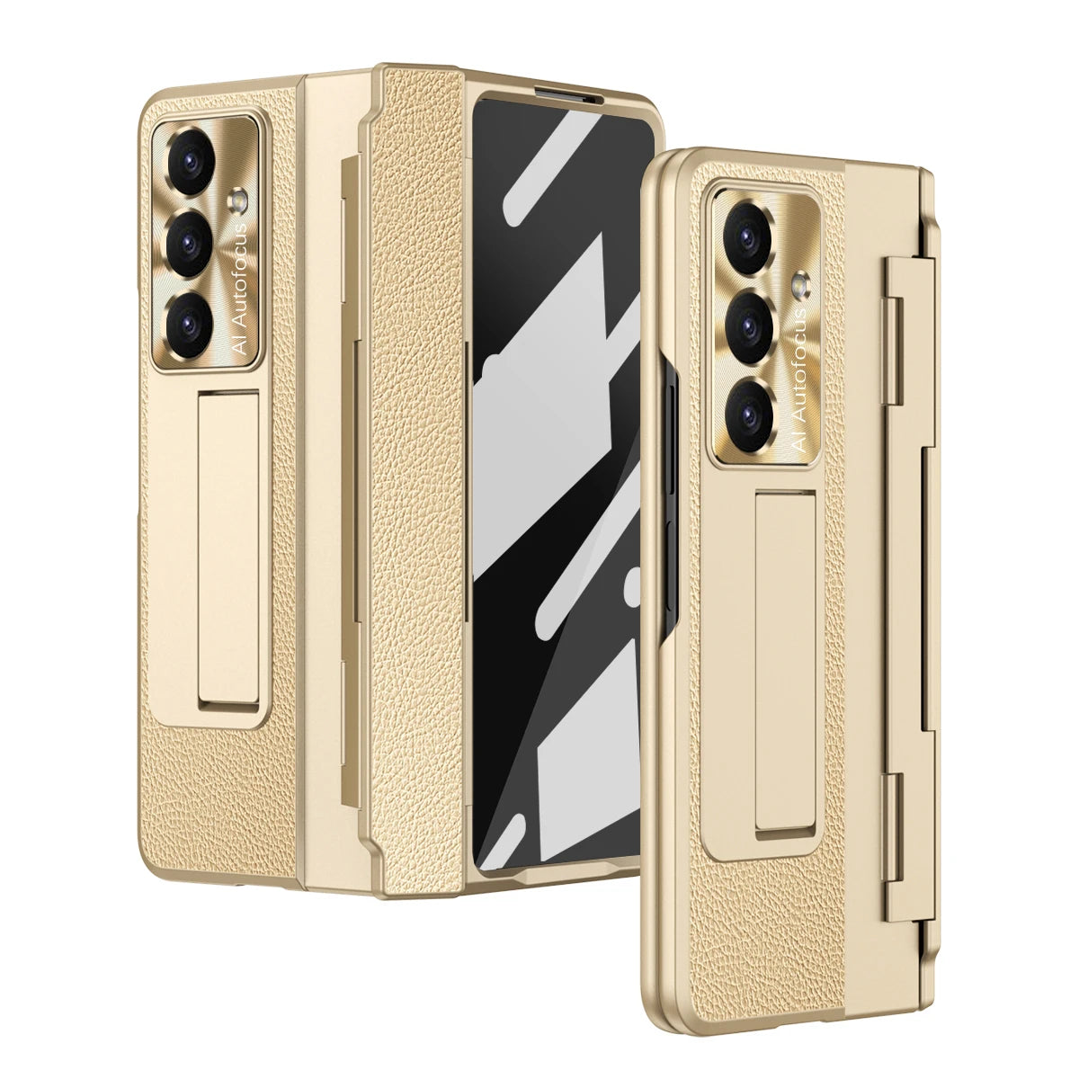 Luxury Leather One-Piece Plating Stand Hinge Shockproof Case For Samsung Z Fold