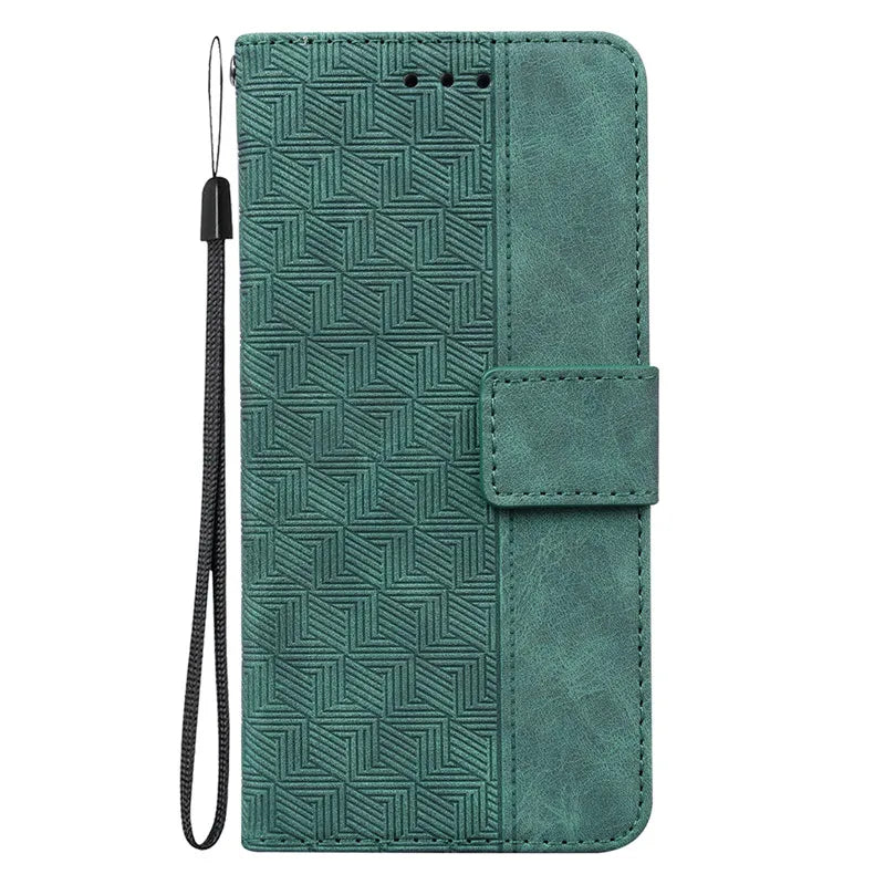 Magnetic Geometric Textile Pattern Wallet Case for Galaxy