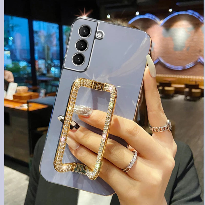 Luxury Rhinestone Metal Holder Plating Case For Samsung