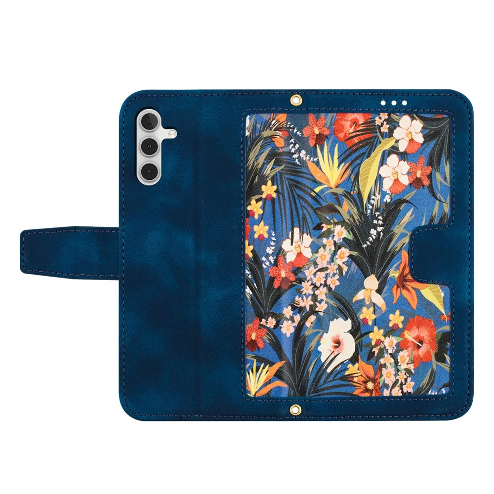Floral Wallet Galaxy Phone Case with Lanyard