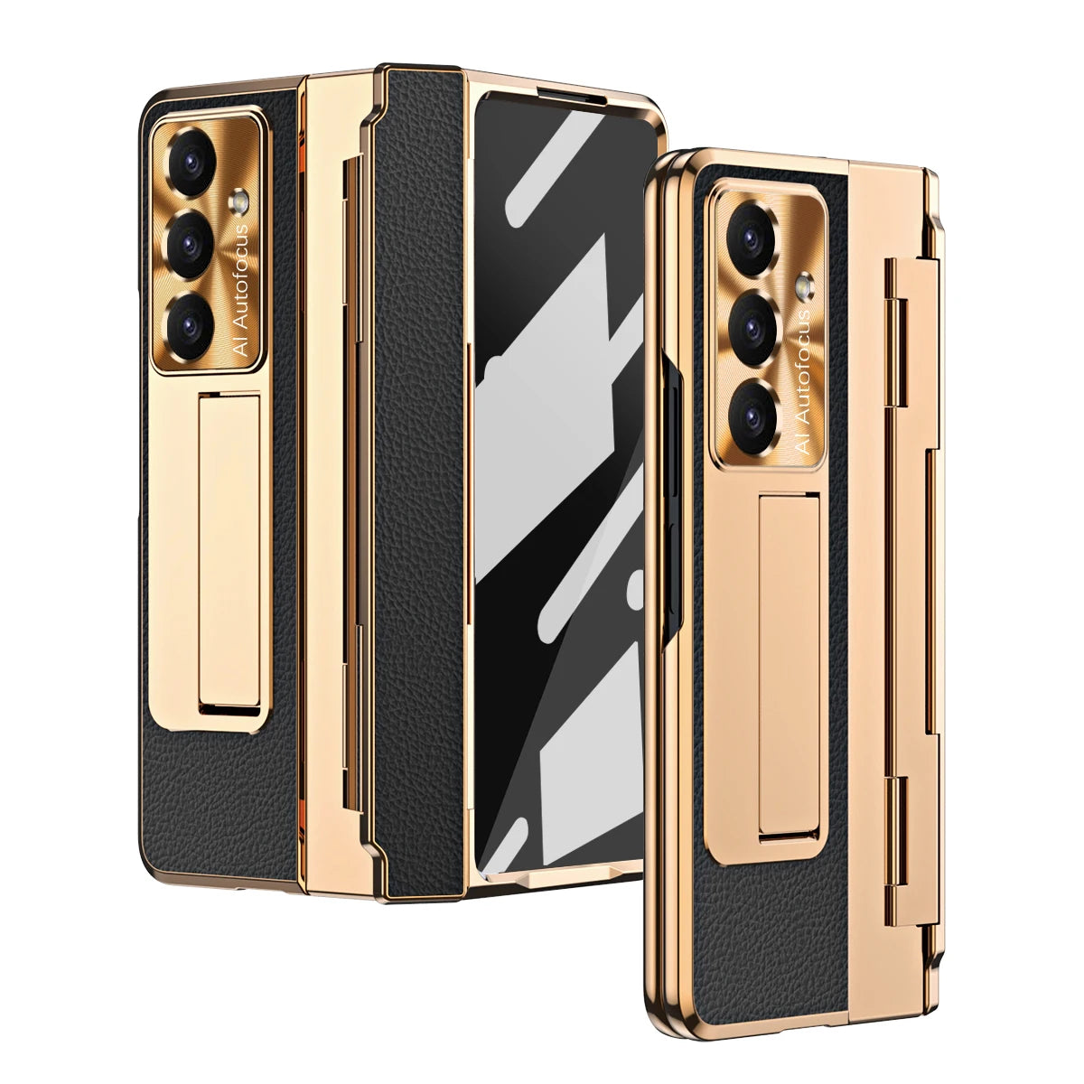 Luxury Leather One-Piece Plating Stand Hinge Shockproof Case For Samsung Z Fold
