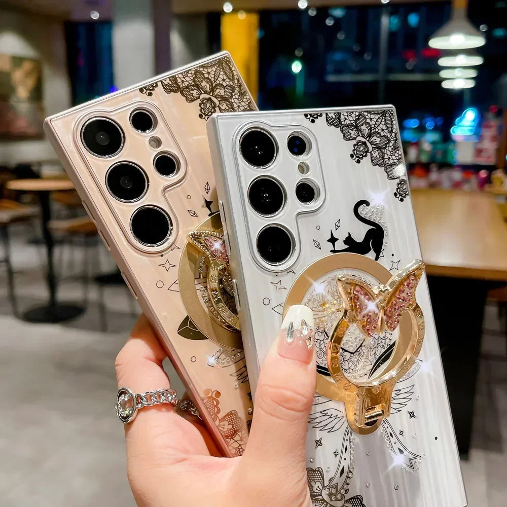 Magnetic Phone Case For Samsung with Ring Holder Cover