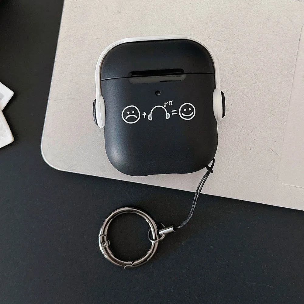 Simple Smile Expression Music Stand Black Earphone Case for AirPods