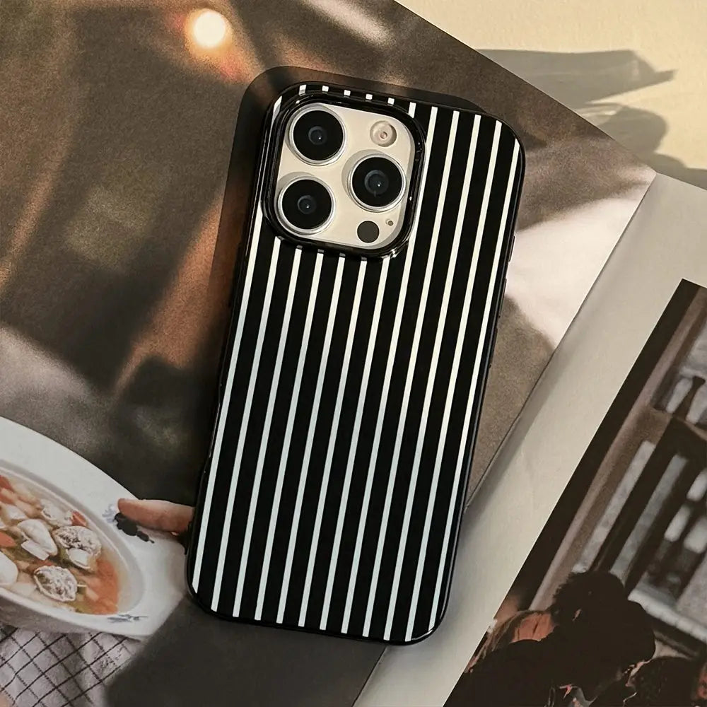 Black White Artistic Stripes Phone Case For iPhone